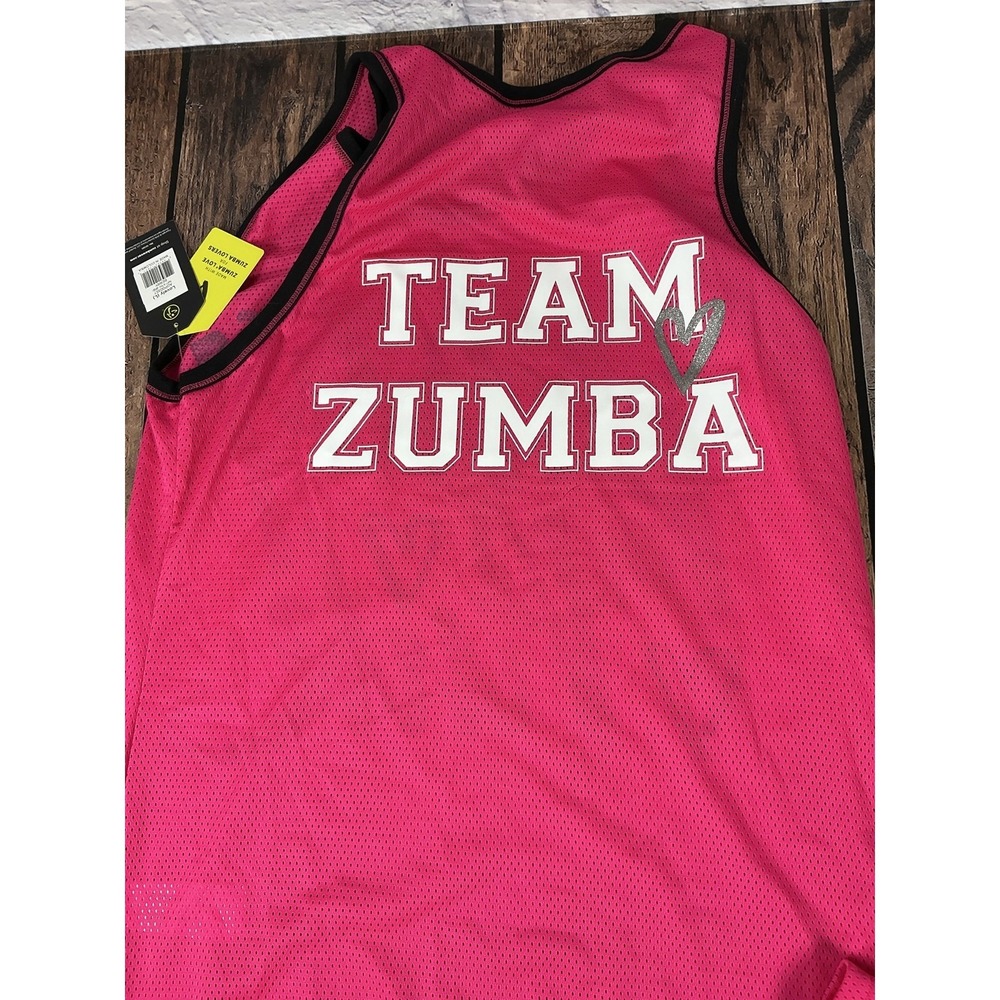 Zumba Party in Pink A0P00357 Tank Top L Berry Mesh Glitter Heart Activewear - Picture 2 of 7